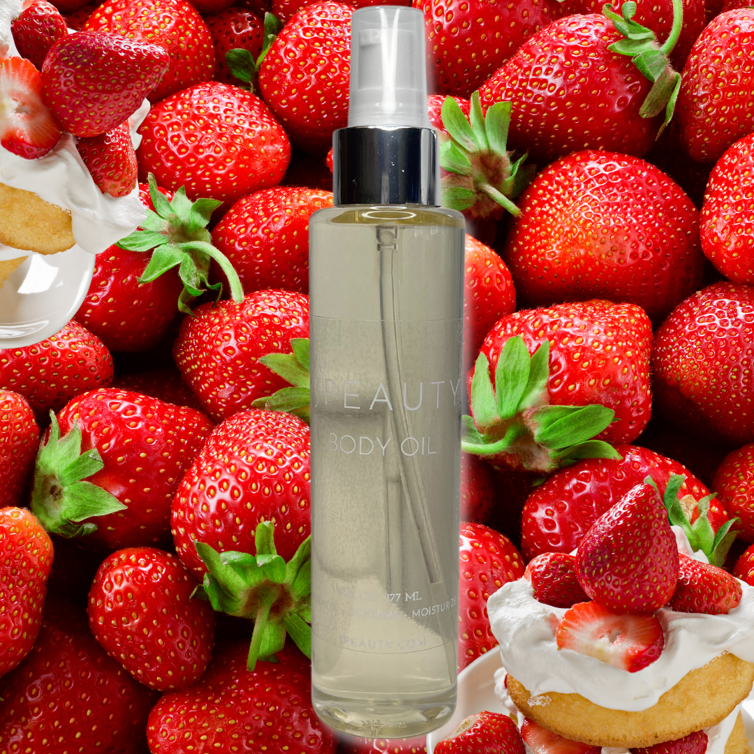 Indulge in sweet moments with Wild Plus strawberry shortcake body oil , body juice oil